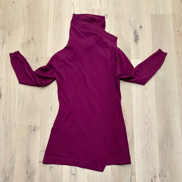 Theory Maritza B New Steady Drape Front Wool Cardigan Sweater Berry Small - Picture 6 of 16